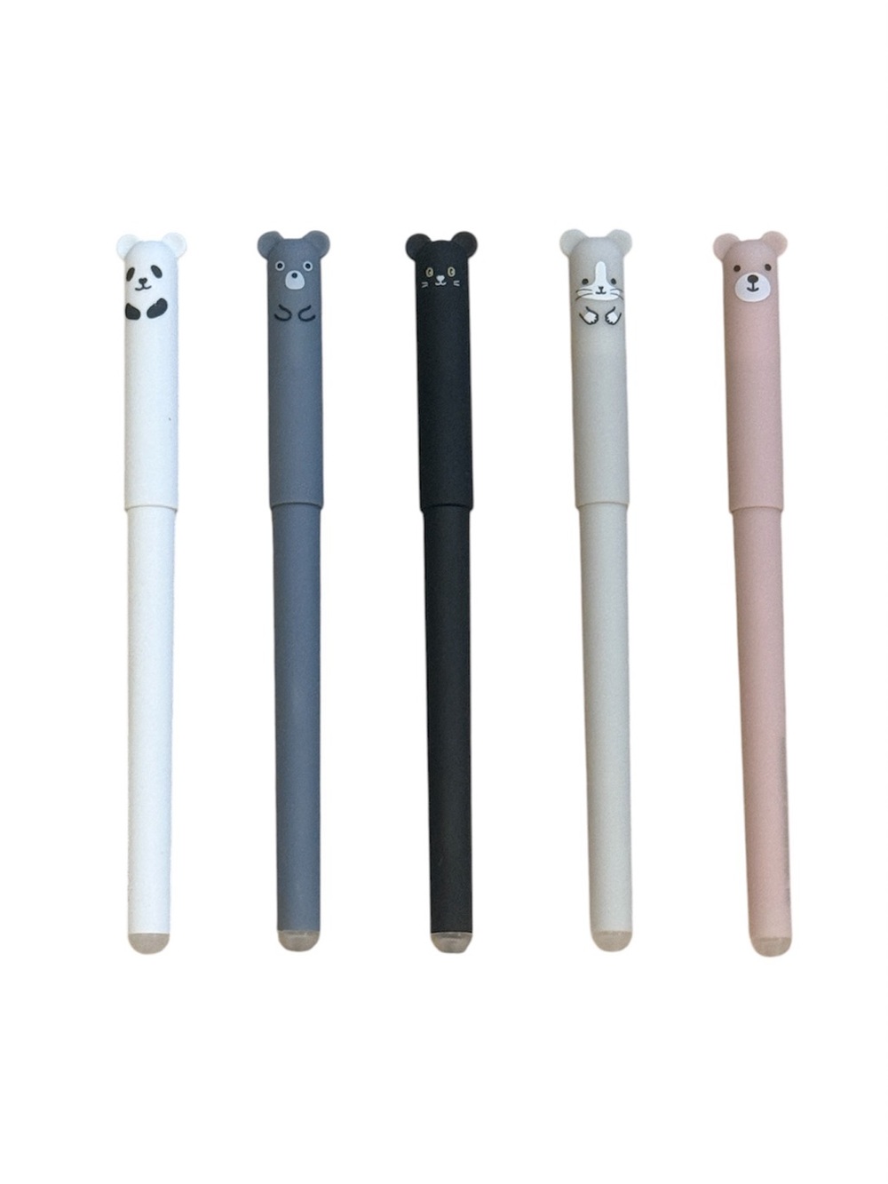 Erasable Animal Top Gel Pen Set - White, Gray, Black, Cream, Pink